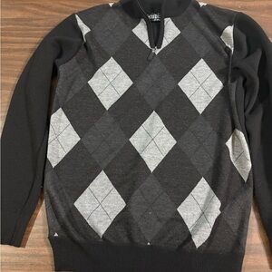 Studio M Black and Gray Argyle Zip-Up Sweater